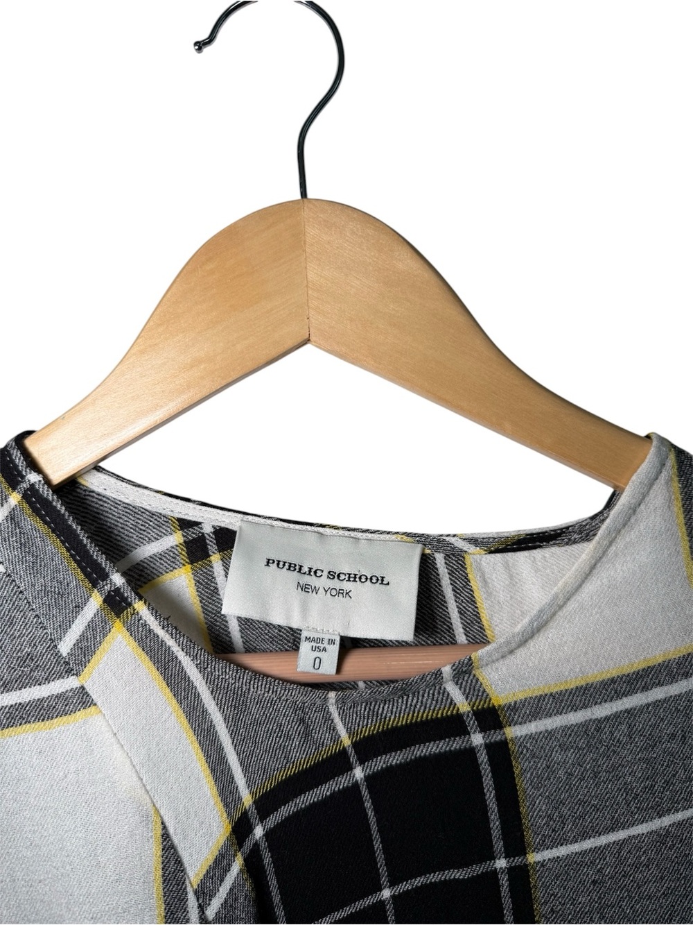 Public School NY Aloran Asymmetrical Plaid Top Black White Yellow Sz 0 - Picture 4 of 8